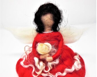 Rose, a hand made, needle felted, Valentine fairy