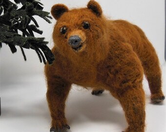 Needle Felted Bear, Needle Felted Animal, Wool Sculpture, Grizzly Bear