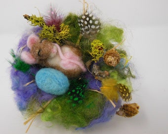 Custom Needle Felted Sleeping mouse, Wool Felted Mouse, Sleeping mouse