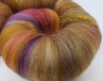 Golden Pear, Hand pulled Rolags, Moreno blend with Mohair 3.5oz