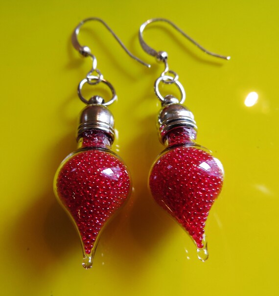 Microbead Miniature Glass Vial Red Earrings Dangle Earrings Etsy