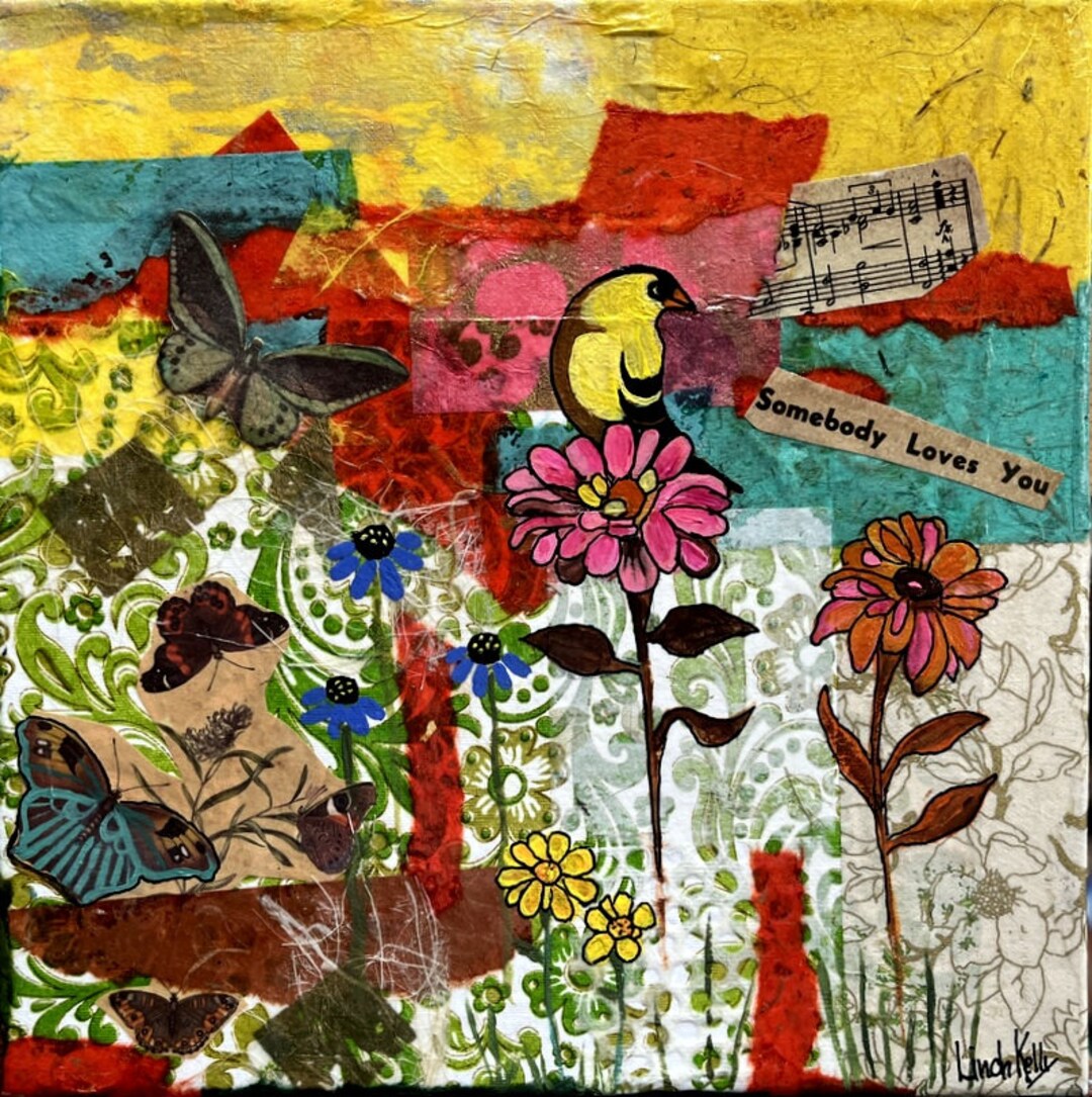 Original Bird and Butterfly Collage Painting, Mixed Media Art - Etsy