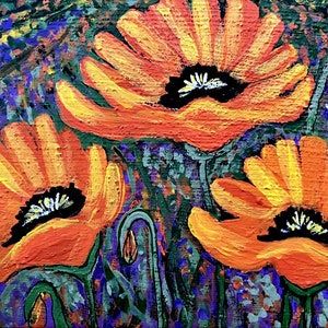 Original California Poppy's acrylic painting on canvas 8 x 10/springtime/wildflower/ Orange poppy's/landscape/Linda Kelly image 2