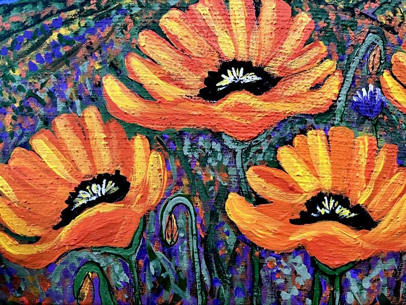 Original California Poppy's acrylic painting on canvas 8 x 10/springtime/wildflower/ Orange poppy's/landscape/Linda Kelly image 2