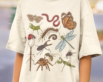 Insect Shirt, Vintage Cottagecore Insect Shirt, Boho Bug Tee, Nature Lover Gift, Goblincore, Granola Girl, Camping Tee, Dark Academia Shirt