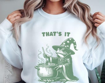 Sudadera "Vas a caer en la sopa", Suéter de rana mago, Regalo divertido de rana estilo cottagecore, Camiseta de humor brujo, Camiseta divertida de weirdcore, Camiseta de meme