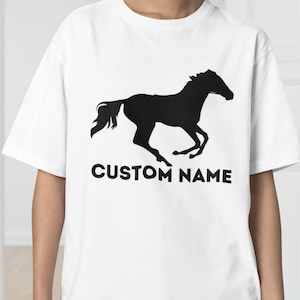 Personalised Horse T-shirt, Custom Horse name Shirt, Jumping Equestrian Pony Cob Rider Gift, Riding Custom Equine Birthday Present Women Tee