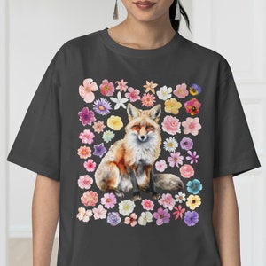 Flower Fox T-Shirt, Cute Vintage Floral Cottagecore Shirt, Wildflower Meadow, Woodland Lover, Fairycore Tee, Forestcore Shirt, Gift for Her