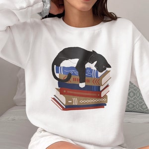 Cat Book Sweatshirt, Books and Cats Hoodie, Reading Shirt, Cat Lover T-Shirt, Gift for Cat Lover, Gift for Book Lovers, Book, Bookish Shirt