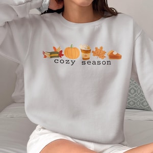 Cozy Season Fall Sweatshirt, Autumn Pumpkin Latte Pullover, Pumpkin Sweater, Fall Season Sweater, Book Lover Fall Gift, Autumn Leaf Sweater