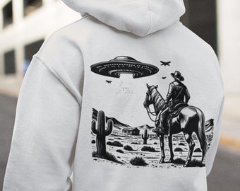 Ufo Western Hoodie, Retro Hoodie, Vintage Cowboy Hoodie, Rodeo Hoodie, Wild West Hoodie, Western Oversized Hoodie, Hoodie, Gifts For Him