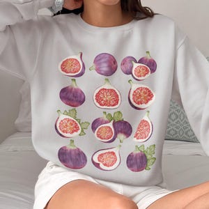 Sweater met vijgenfruit, trui met botanische illustratie, trui met cottagecore-fruit, vintage shirt met vijgen, natuuresthetiek, cadeau vijgenliefhebbers