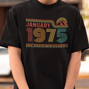 50th Birthday Retro T-Shirt, Custom 1975 Birthday Shirt Gift, 50 Years Bday Number Shirt for Women or Men, Fifties Bday Tee For Husband Dad