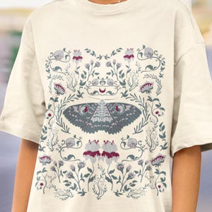 Gothic Garden T-Shirt, Dark Academia Shirt, Floral Skull Creepy Cute T-Shirt, Pastel Goth Graphic Tee, Botanical Butterfly Top, Floral Gift