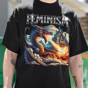 Retro Dragon Shirt, Feminism Dragon Fantasy Vintage Graphic Shirt, Feminism Shirt, Funny Gifts, Dark Art Grunge Castle, Dragon Gothic Shirt