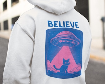 Funny Cat Aliens Hoodie UFO Cat hoodie for Women Men Trendy hoody Humor Kitten Design sweatshirt hoody for Teens Gift Cat Shirt Funny Alien