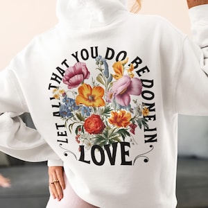 Trendy Christian Hoodie, Words on Back Bible Verse Hoody, Jesus Loves You, Religious hoodie, Aesthetic Women&#39;s Faith Apparel, Gift for Her