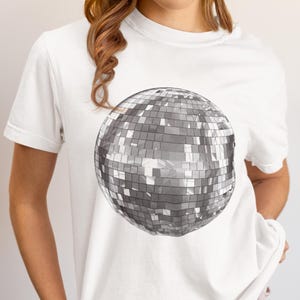 DiscoBall Shirt, Retro Party Shirt, Screen Graphic Tee, 00s It Girl Style Clothing, Trendy DiscoBall Tee For Women, Sparkling DiscoBall Top