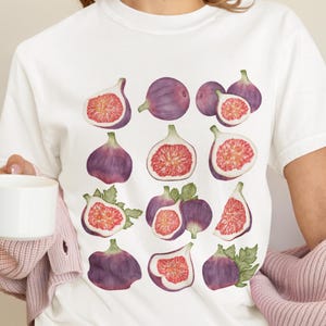 Shirt vijgenfruit, shirt Cottagecore fruit, botanische aquarel T-shirt, vijgen grafische top, cadeau fruitliefhebber, T-shirt Cottagecore Garden, T-shirt vijgenliefhebbers