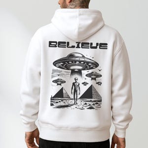 Moletom com capuz Alienígena Espacial, Moletom com capuz Alienígena Unissex, Moletom com capuz OVNI, Moletom com capuz Espacial, Presente para Amantes de Ficção Científica, Roupa Grunge, Camiseta OVNI Divertida, Presente de Aniversário imagem 1