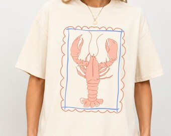 Lobster Shirt, Nautical Seafood Shirt, Coastal Shirt, Women Summer Shirt, French Coastal Shirt, Lobster Gift, Nautical Tee, Beachwear Shirt
