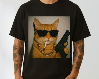 Camiseta divertida de gato gánster: meme retro de la generación Z, regalo para amantes de los gatos