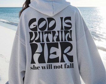 Sudadera con capucha "Dios está en ella", sudadera con versículo bíblico, regalo cristiano para mujer, sudadera con capucha cristiana, estética religiosa, regalo para los amantes de Jesús, sudadera con capucha de fe