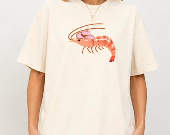 Garnelen-Shirt mit Hut, Lustiges Meeresmotiv, Garnelen-Shirt, Geschenk für Meeresfrüchte-Liebhaber, Geschenk für Meeresliebhaber, Meme-Shirt, Maritimes T-Shirt, Krustentier-Shirt