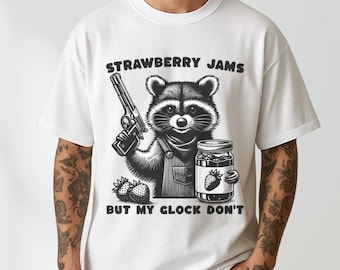 Strawberry Jams But My Clock Don't Shirt, Vintage Raccoon Shirt, Trash Panda Shirt, Funny Animal Shirt, Meme Shirt, Farm Tee, Gag Gift