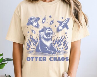 Camiseta de nutria caótica, camiseta de nutria marina, camiseta espacial, camiseta de extraterrestre ovni, ropa de nutria, camiseta de ciencia ficción, regalo para amantes de los animales, camiseta de meme de nutria, regalo de nutria