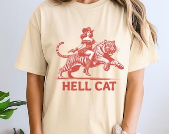 Vintage Cowgirl Hell Cat Shirt, Retro Cowgirl Western Shirt, Aesthetic Tee, Oversized Tiger Shirt, Vintage 90s Shirt, Tiger Shirt for Women