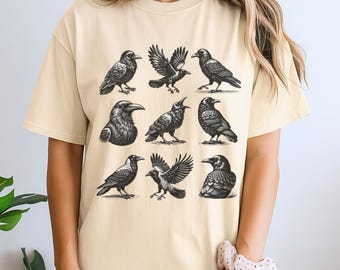 Vintage Raven Shirt, Gothic Cottagecore Tee, Dark Nature Shirt, Witchy Aesthetic Gift, Bird Tee For Her, Gothic Gift, Floral Crow Shirt