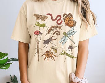 Insect Shirt, Vintage Cottagecore Insect Shirt, Boho Bug Tee, Nature Lover, Goblincore, Granola Girl, Camping tee, Dark Academia Shirt