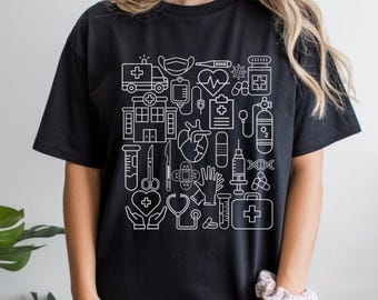 Camiseta Doodle Nurse, Camiseta médica, Camiseta de enfermera, Camiseta RN, Camiseta de médico, Camisetas CNA, Regalo para enfermera, Regalo de agradecimiento a la enfermera, Camiseta de algodón
