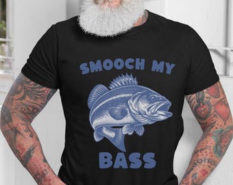 Koszulka „Smooch My Bass”, zabawna koszulka wędkarska, wędkarstwo basowe, prezent dla taty, prezent dla dziadka, prezent dla rybaka, męska koszulka wędkarska, koszulka wędkarska