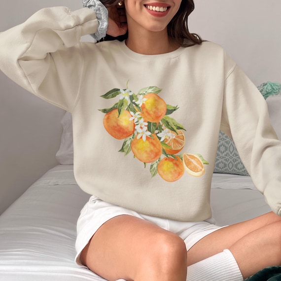 Watercolor Orange Blossom Sweatshirt, Botanical Fruit Sweater