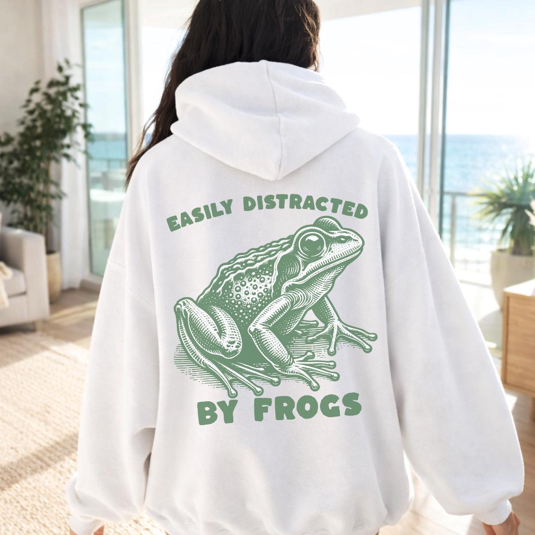 Easily Distracted by Frogs Hoodie, Funny Frog Lover Sweater