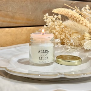 Mini vela perfumada de lujo para regalo de boda, personalizada para boda, compromiso, despedida de soltera, con bolsa de organza de regalo