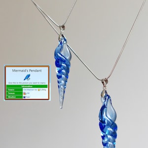 Stardew Valley Mermaid Pendant-Inspired Blue Seaside Necklace | Original Glass Pendant | Transparent Conch Pendant | SV Handmade Glass