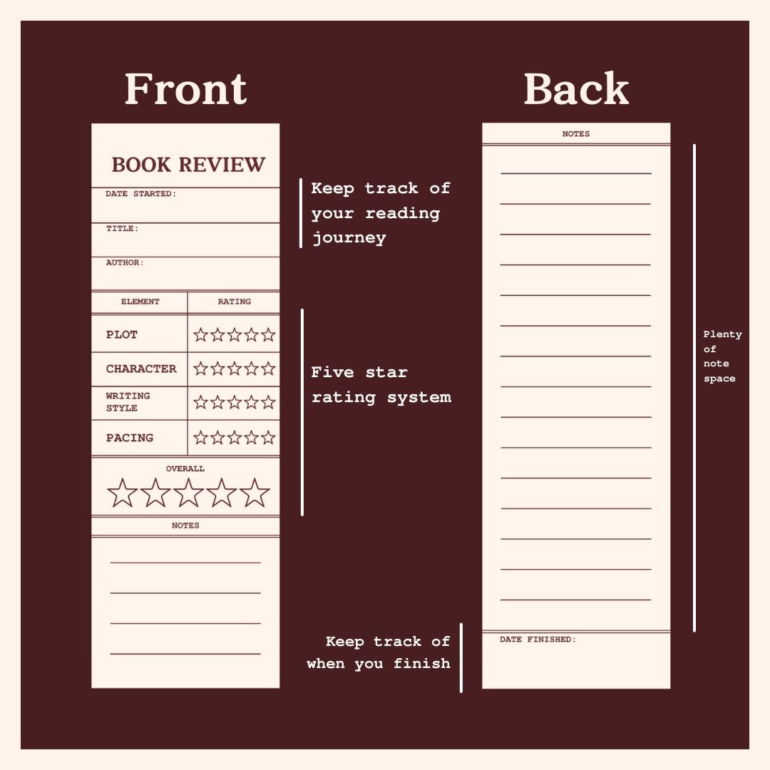 Printable Book Review Bookmarks: Pink & Beige (PDF) - Etsy