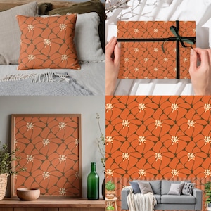 Retro Orange Floral Seamless Pattern Digital Paper – Wallpaper, Pillow, Gift Wrap & Wall Frame