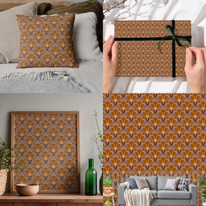 Vintage Geometric Floral Seamless Pattern Digital Download, Retro Brown Orange Wallpaper, Gift Wrap & Pillow Print