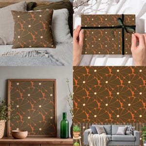 Brown Retro Floral Pattern Digital Download, Seamless Wallpaper Design, Gift Wrap & Pillow Print File