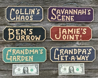 SMALL CARVED ROOM Signs Personalized Carved Wood (about 3 1/2 x 12 inches) 20 Dollars