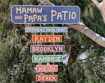 GRANDPA GRANDMAS  CARVED Sign Grandparents, Dad, Mom Personalized Grandkids 78 dollars for base sign Memoris (Grandkid names 9 dollars each)