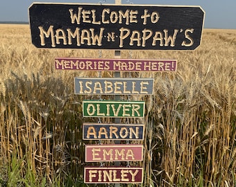 NANA PAPA GRANDPA Grandma Grandchildren Carved signs (88 Dollars)  Includes  Memories sign)  Grandkid names are (9 dollars each)