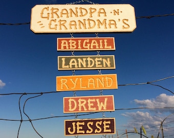 GRANDPA GRANDMA&#39;S carved SIGN (68 dollars) Optional Grandkids signs to be attached(9 dollars each add-on name)
