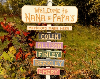 NANA PAPA GRANDPA Grandma Grandchildren Carved signs (78 Dollars)  Includes  Memories sign)  Grandkid names are (9 dollars each)