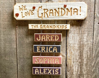 MAMAW PAPAW NANA PaPa Grandma Grandchildren Carved signs (88 Dollars)  Includes Grandkids sign)  Grandkid names (9 dollars each) 20 in long