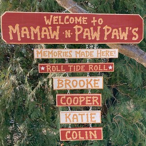 Wooden Wall Sign - 'MAMAW And PAPAW's House Where Memories Are Made' - Distressed Style, 12x6 Inches